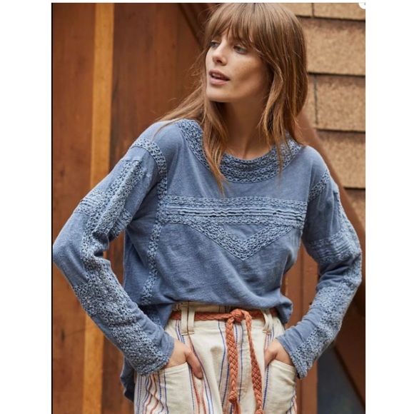 Free People Tops - Free People Boy Meets Girl Crochet Lace Trim Top Size Small